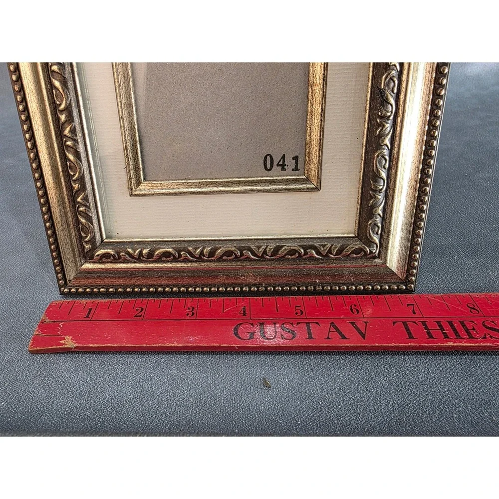 Vintage Ornate Gold Silver Tone 3x5 Picture Frame Beaded Scroll Tabletop Wall